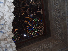Stained glass in wooden ceiling
