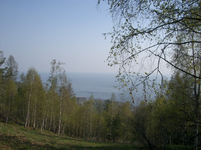 up the hill and looking toward the hotel on the shore