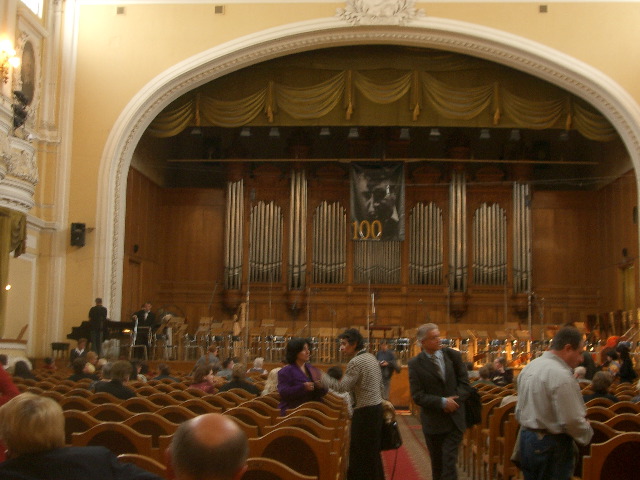 View of stage and organ at intermission