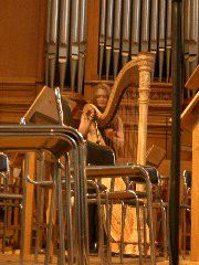 Harpist tuning before Khachaturyan concert