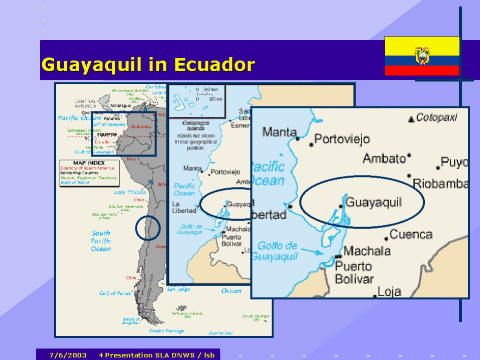 This image is a PowerPoint slide.  It shows the loccation of Guayaquil, Ecuador on a map.