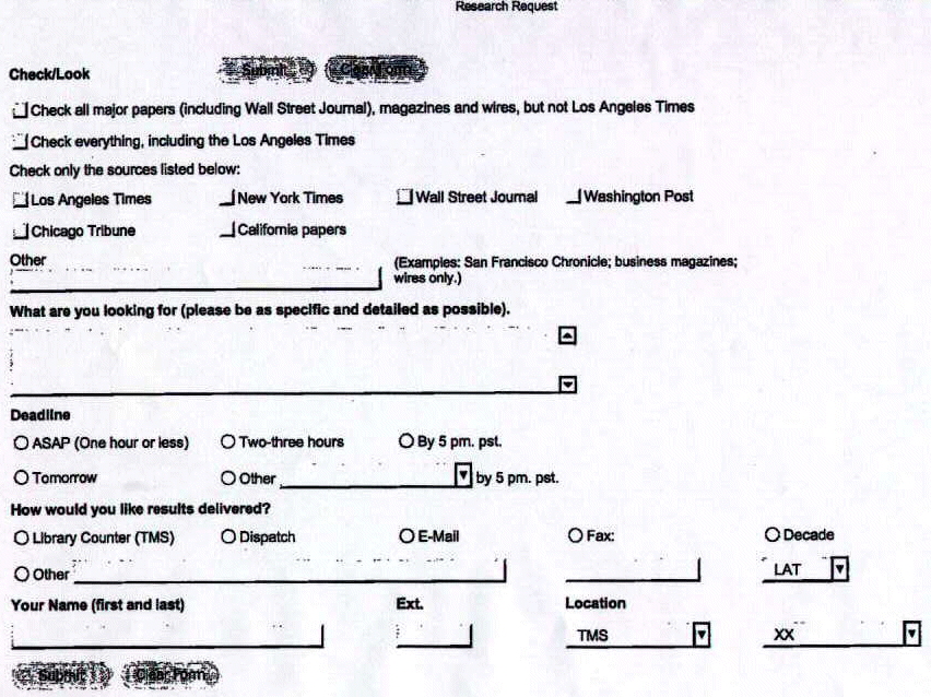 Los Angeles Times research request form