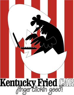 The logo for the CAR meeting shows a chicken typing on a computer and says: Kentucky Fried CAR: finger clickin good!