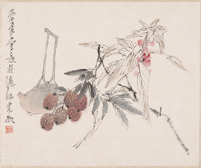 Album of Eight Leaves- Fish and Fruit, Leaf 1, Xu Gu (1824-1896)