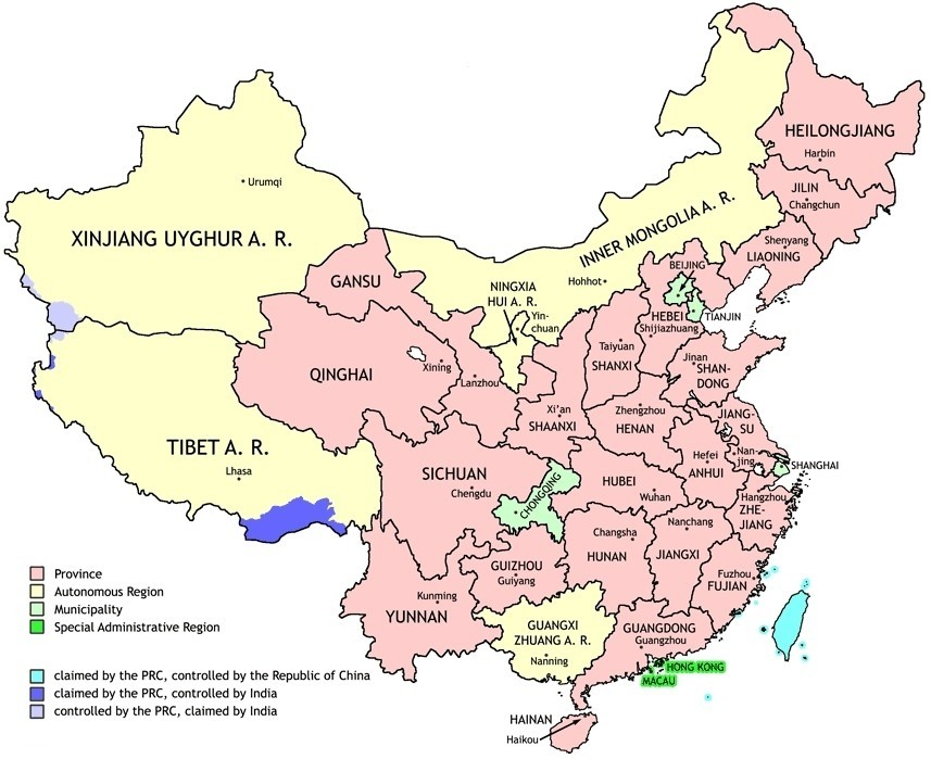 Map Of China With Province Names - Map of world