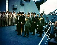 Photo # USA C-2719: Japanese delegation on board USS Missouri, during surrender ceremonies, 2 Sept. 1945