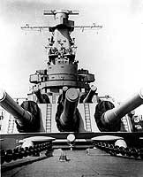 Photo # 80-G-6692:  USS Indiana's forward sixteen-inch guns, 30 April 1942