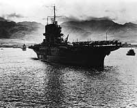 Photo # 80-G-10121: USS Saratoga arrives at Pearl Harbor from the U.S. West Coast, 6 June 1942.