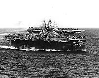 Photo # 80-G-301354:  USS Langley and other ships of TG 38.3 off Ulithi, 12 Dec. 1944