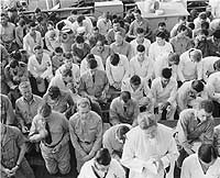 Photo # 80-G-42594:  Religious services held on board USS Ancon, 4 July 1943.