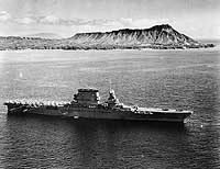 Photo # 80-G-416531: USS Lexington off Honolulu, with Diamond Head in the background, Feb. 1933