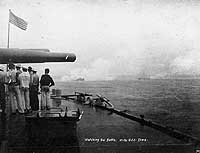 Photo # NH 1132:  Watching the Battle of Santiago from the deck of USS Iowa, 3 July 1898