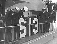 Photo # NH 41901:  USS S-13 crewmen laugh at the hoodoo supposedly linked to the number thirteen