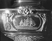 Photo # NH 48963:  Engraving on a silver urn commemorating USS Constitution's victory over HMS Guerriere.