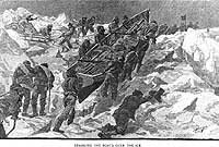 Photo # NH 52002:  Jeannette's crewmen drag their boats over the Arctic ice, June-August 1881