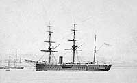 Photo # NH 52617:  HMS Vanguard at anchor, circa 1870-1875