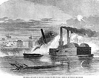 Photo # NH 59106: U.S. Ram Queen of the West attacks C.S. steamship City of Vicksburg, 2 Feb. 1863