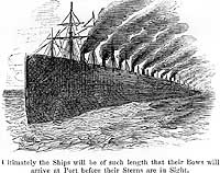 Photo #  NH 59361:  'Ultimately the Ships will be of such length that their Bows will arrive at Port before their Sterns are in Sight.' Cartoon inspired by the construction of S.S. Great Eastern