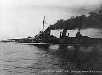 Photo # NH 59637: Badly damaged German battle cruiser Seydlitz en route to port after the battle of Jutland.
