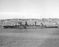 Photo # NH 60599:  HMAS Hobart in a harbor, circa 1938-39