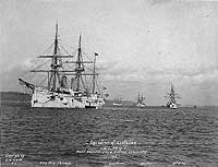 Photo # NH 61550:  The Squadron of Evolution at anchor in an East Coast port, 1889.  Photographed by E.H. Hart