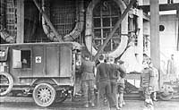 Photo # NH 64930:  Transferring wounded men from an ambulance to USS Siboney, 24 December 1918