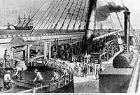 Photo # NH 65735:  Scene on board USS Niagara during the first attempt to lay a trans-Atlantic telegraph cable, 1857