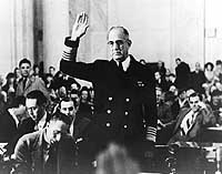 Photo # NH 77348:  Admiral James O. Richardson takes the oath prior to testifying during a Congressional investigation of the Pearl Harbor attack.