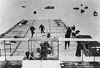 Photo # NH 77609:  Eugene Ely's's airplane at rest immediately after it landed on board USS Pennsylvania, 18 January 1911