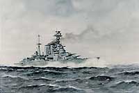 Photo # NH 86392-KN:  British battlecruiser Hood -- Watercolor by Edward Tufnell