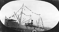 Photo # NH 88563:  USS Ajax dressed with flags, 22 February 1915