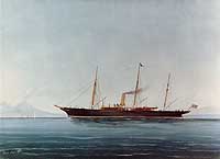 Photo #  NH 91349-KN:  Steam yacht Namouna off Naples.  Artwork by Robert, 1883