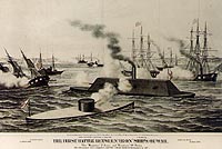 Photo # NH 91880-KN:  Battle between USS Monitor and CSS Virginia. Lithograph published in 1862.