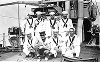 Photo # NH 92535:  Crewmembers of USS Walke pose on her deck, circa 1914