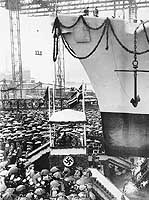 Photo # NH 95455:  Launching ceremony for the German heavy cruiser Seydlitz, at Bremen, 19 January 1939