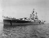 Photo # NH 95754:  USS Oklahoma City off the Philadelphia Navy Yard, circa 9 April 1945