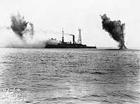 Photo # NH 96027:  Ex-USS Iowa under fire by battleship guns, 22 March 1923