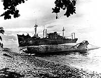 Photo # NH 97250: Japanese Type A midget submarine beached on Guadalcanal, 1 May 1944.