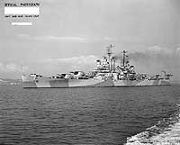 Photo # NH 98414:  USS Astoria off the Mare Island Navy Yard, California, 21 October 1944