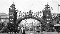 Photo # NH 101489:  Welcome arch at Auckland, New Zealand, during the Great White Fleet's visit there, August 1908