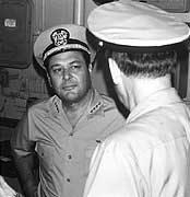 Photo # NH 103820: Admiral James L. Holloway, III, tours USS Truxtun, October 1976