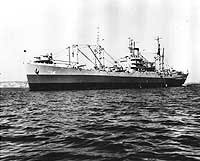 Photo # NH 104075:  USS Oberon at anchor, circa the later 1940s