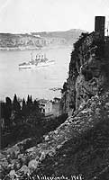 Photo # NH 106137:  A Great White Fleet battleship at Villefranche, France in January 1909