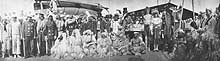 Photo # NH 106196:  Panoramic photograph of 'King Neptune' and his party during Equator crossing ceremonies on board USS Connecticut, January 1908