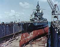 Photo # 80-G-K-2106:  USS Pennsylvania in a floating drydock, circa 1944.