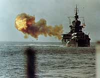 Photo # 80-G-K-3829:  USS Idaho bombarding Okinawa, 1 April 1945
