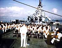 Photo # 80-G-K-4531:  Church services on board USS Missouri, circa Aug. 1944