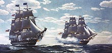 Photo # 80-G-K-9451:  Action between U.S. Frigate Constitution and HMS Java, 29 December 1812.  Painting by Charles Robert Patterson