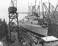 Photo # 19-N-30808:  USS Meade ready for launching, 15 February 1942