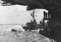 Photo # USN 1114887:  USS Hawkins steams alongside USS Enterprise in the South China Sea, 19 February 1965